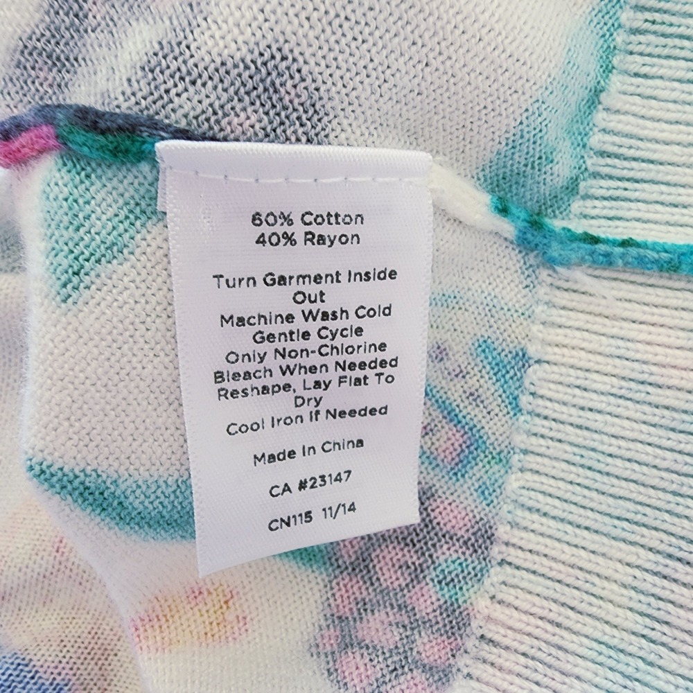 Talbots Petites Floral Butterfly Print 3/4 Sleeve Button Back Sweater Top MP - Picture 5 of 6